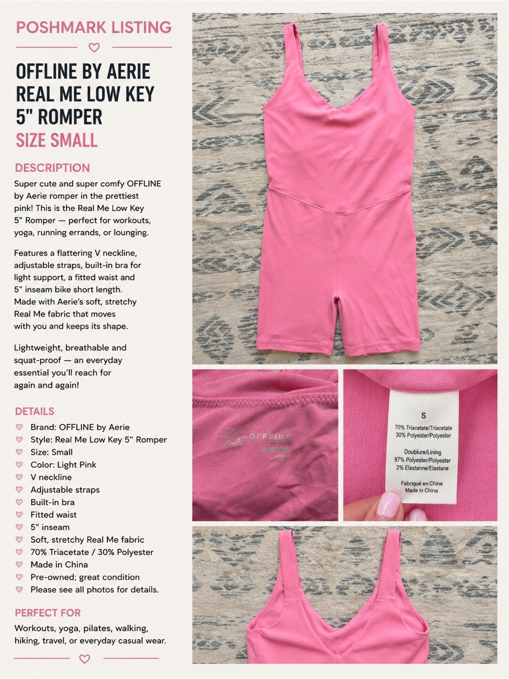 Pink Real Me Low Key 5" Romper